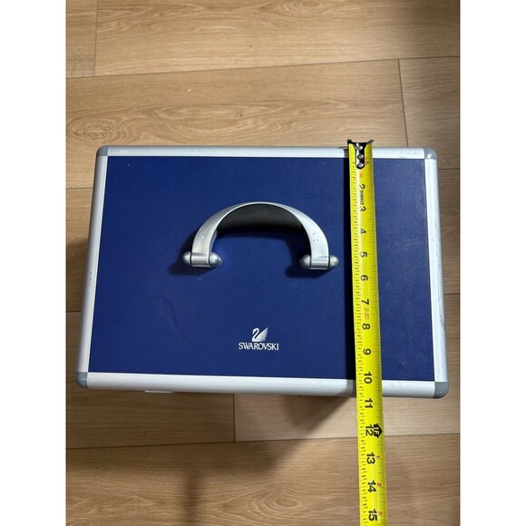 Big Swarovski Blue Aluminum Briefcase Carry Case with Velvet Interior and Pouch - Picture 3 of 6